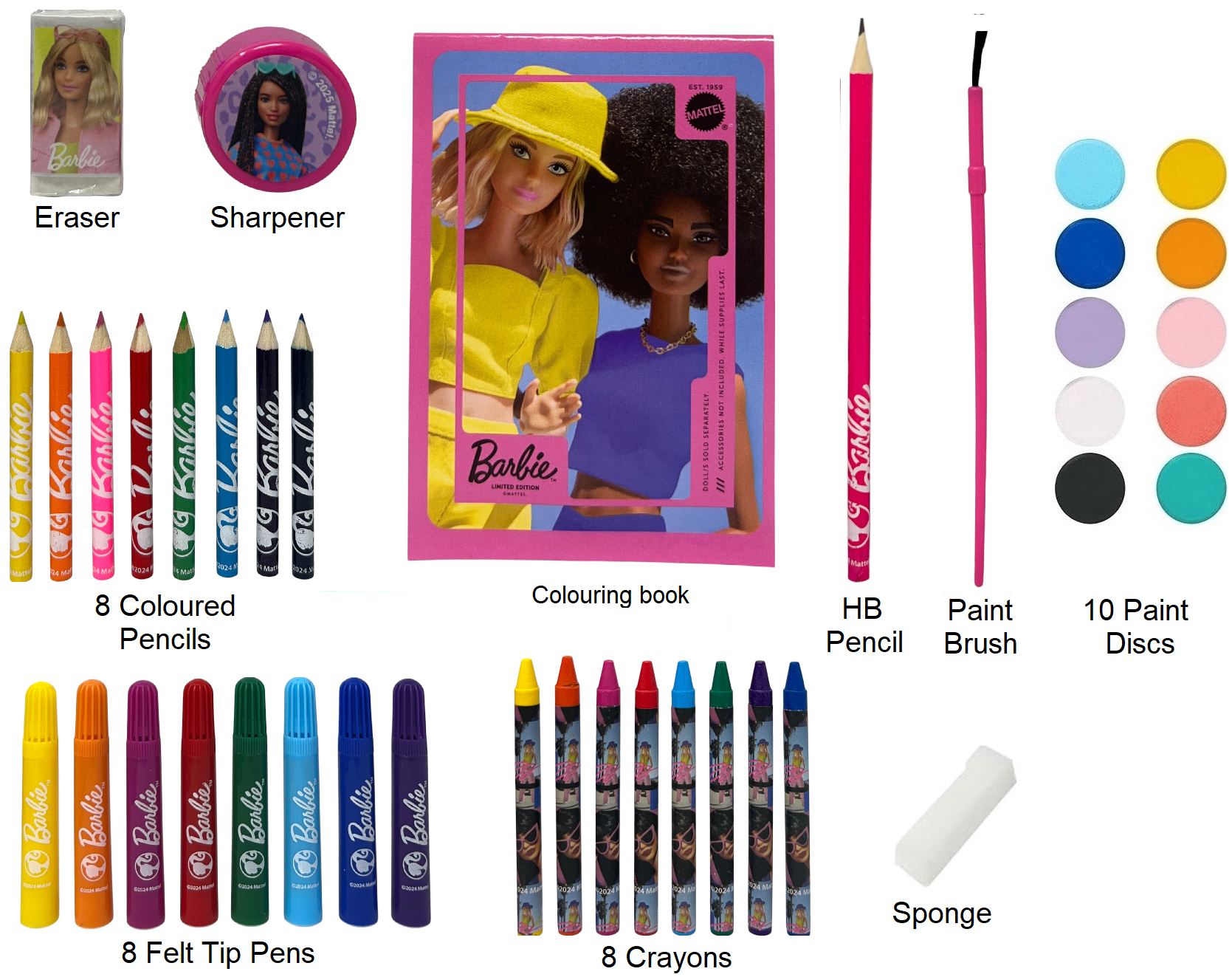 Colori Barbie Mattel 52 Pezzi Kit Pennarelli Acquerelli e Pastelli Scatola con Cassetti - 2872