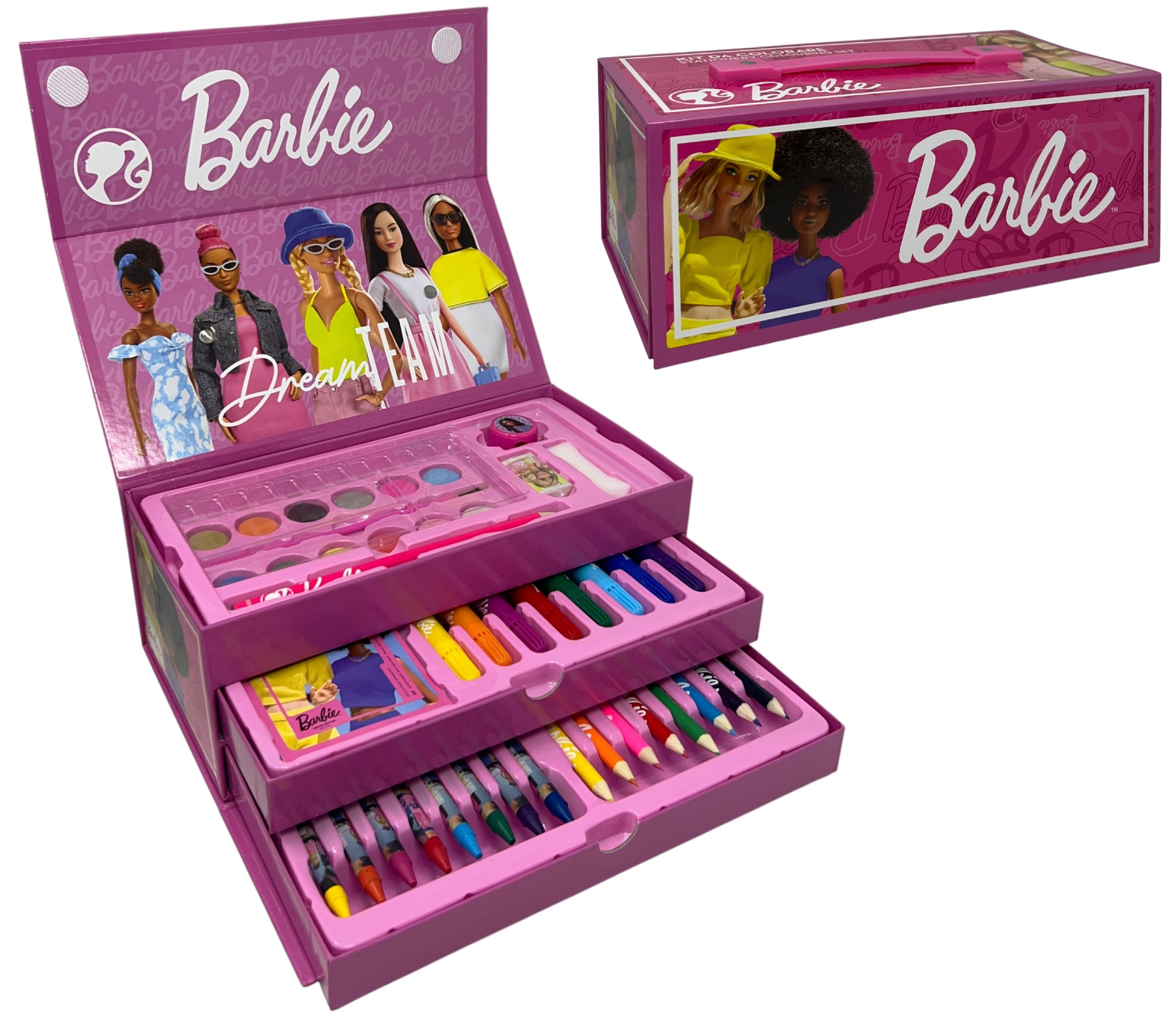 Colori Barbie Mattel 52 Pezzi Kit Pennarelli Acquerelli e Pastelli Scatola con Cassetti - 2872
