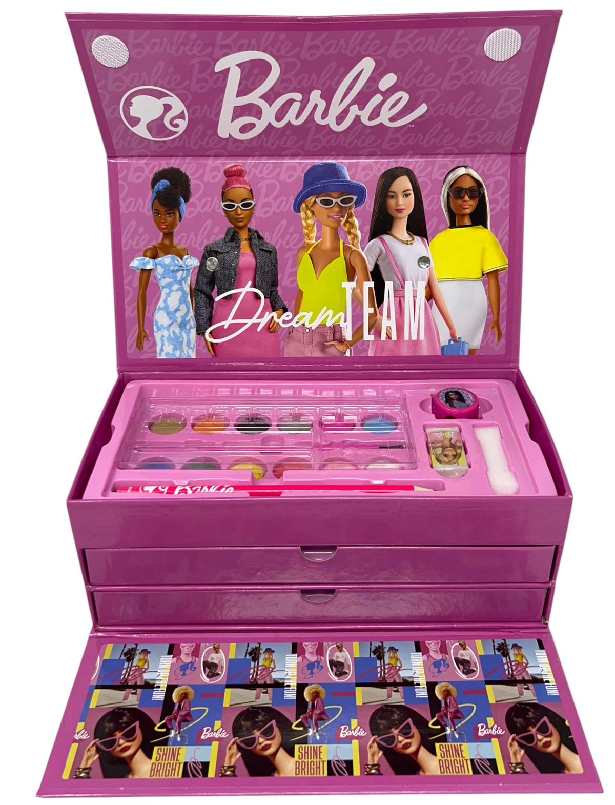Colori Barbie Mattel 52 Pezzi Kit Pennarelli Acquerelli e Pastelli Scatola con Cassetti - 2872