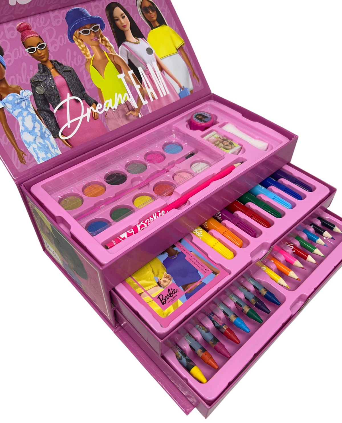 Colori Barbie Mattel 52 Pezzi Kit Pennarelli Acquerelli e Pastelli Scatola con Cassetti - 2872