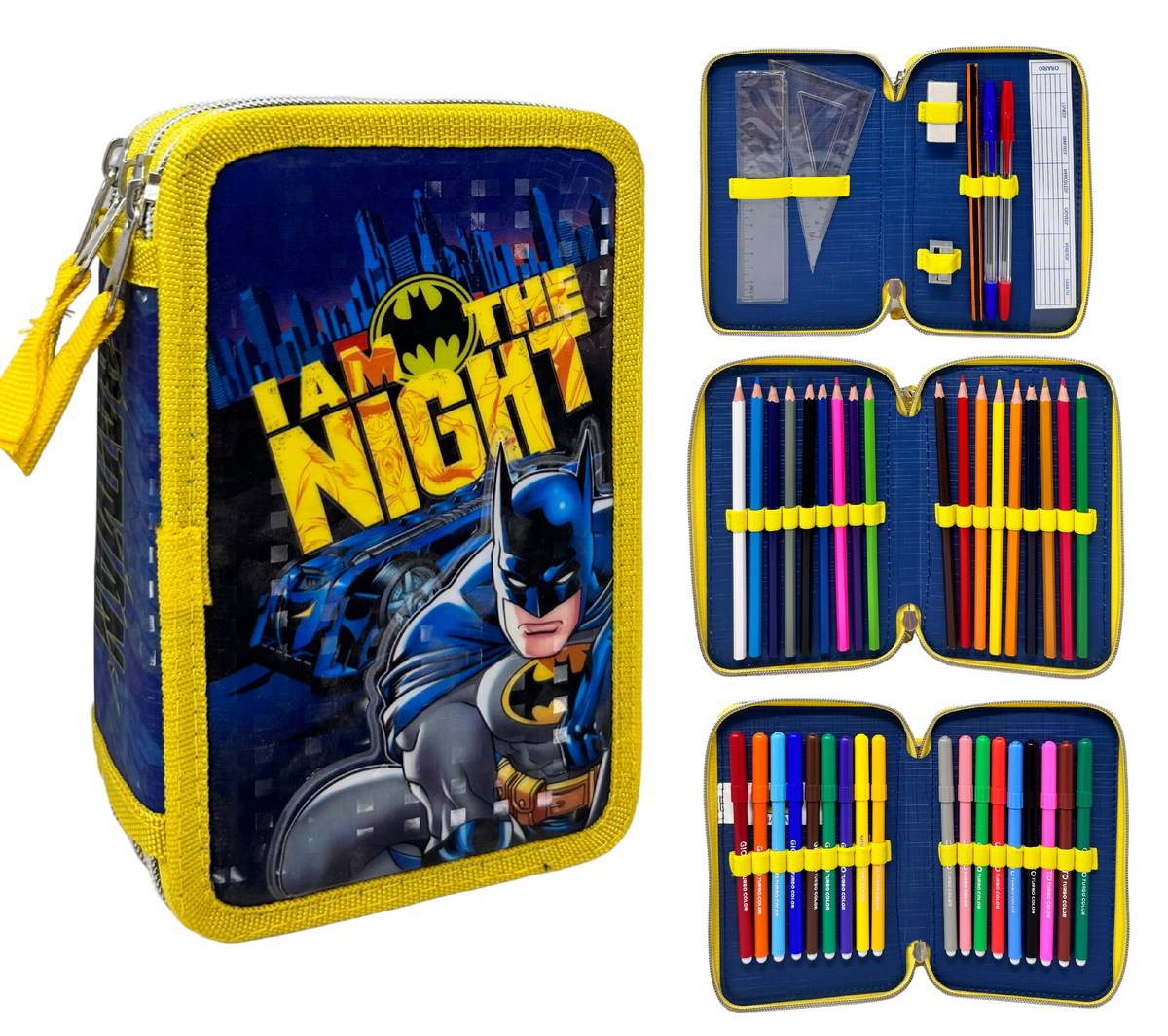 Astuccio Scuola 3d Batman DC Multiscomparto 3 Zip Portacolori Pennarelli Giotto - Ba0972