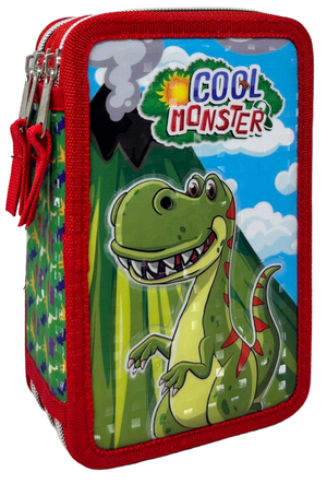 Astuccio Scuola 3d Dinosauri Cool Monster Multiscomparto 3 Zip Portacolori Pennarelli Giotto - Din0972