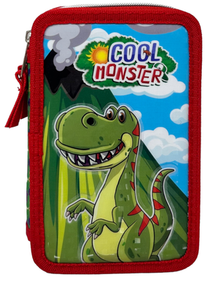 Astuccio Scuola 3d Dinosauri Cool Monster Multiscomparto 3 Zip Portacolori Pennarelli Giotto - Din0972