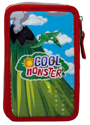 Astuccio Scuola 3d Dinosauri Cool Monster Multiscomparto 3 Zip Portacolori Pennarelli Giotto - Din0972