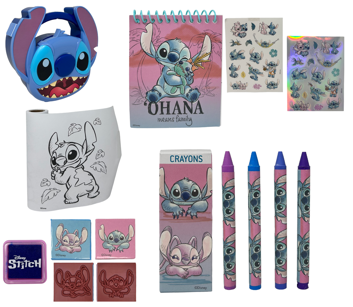 Set Cancelleria Stitch e Angel DISNEY 12 Pezzi Disegni Colori Stickers Timbri - St00028