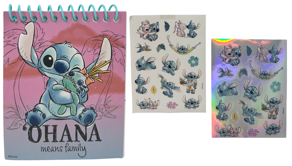 Set Cancelleria Stitch e Angel DISNEY 12 Pezzi Disegni Colori Stickers Timbri - St00028