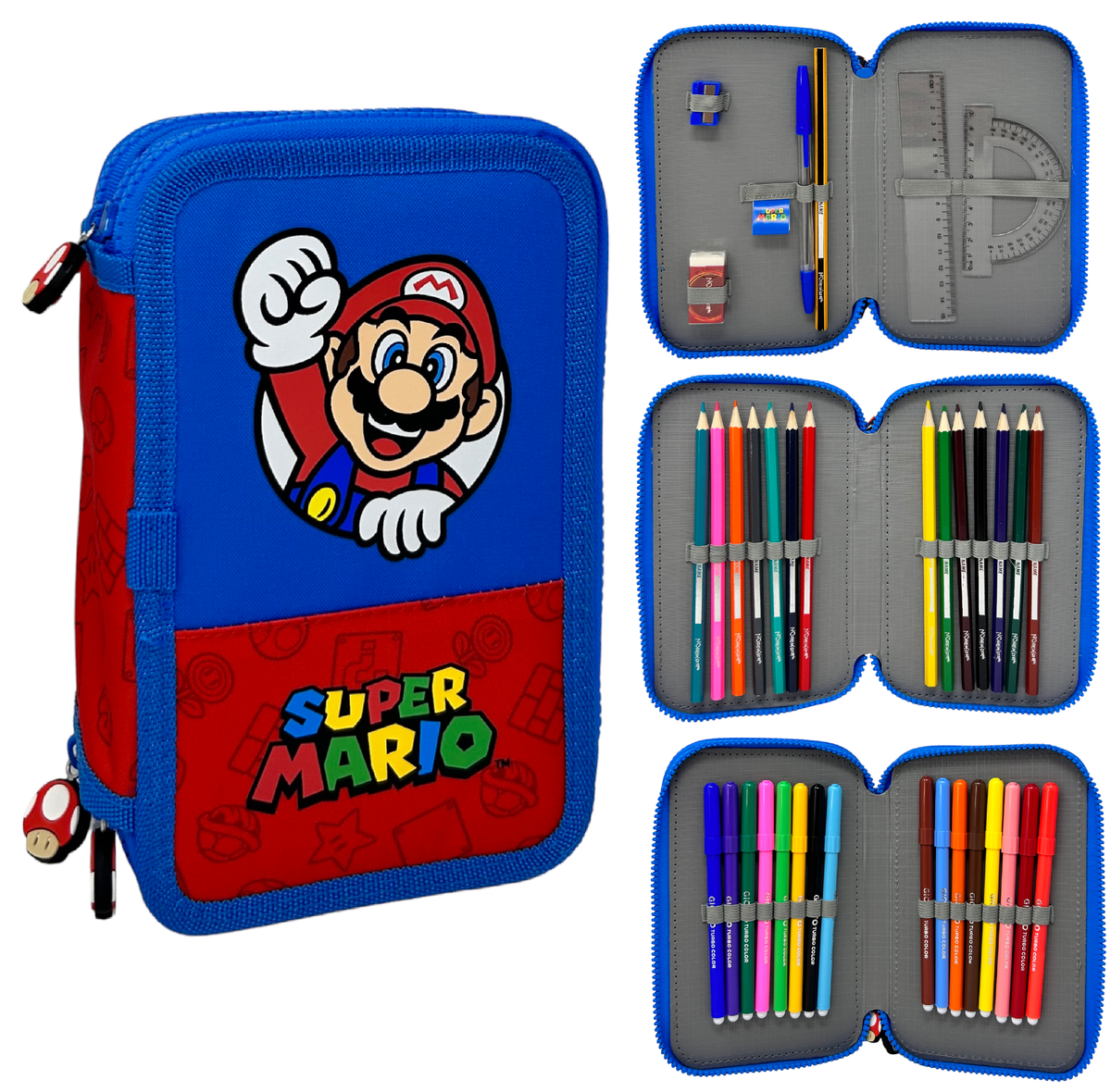 Astuccio 3 Zip Scuola Super Mario Multiscomparto Portacolori Giotto - 41210