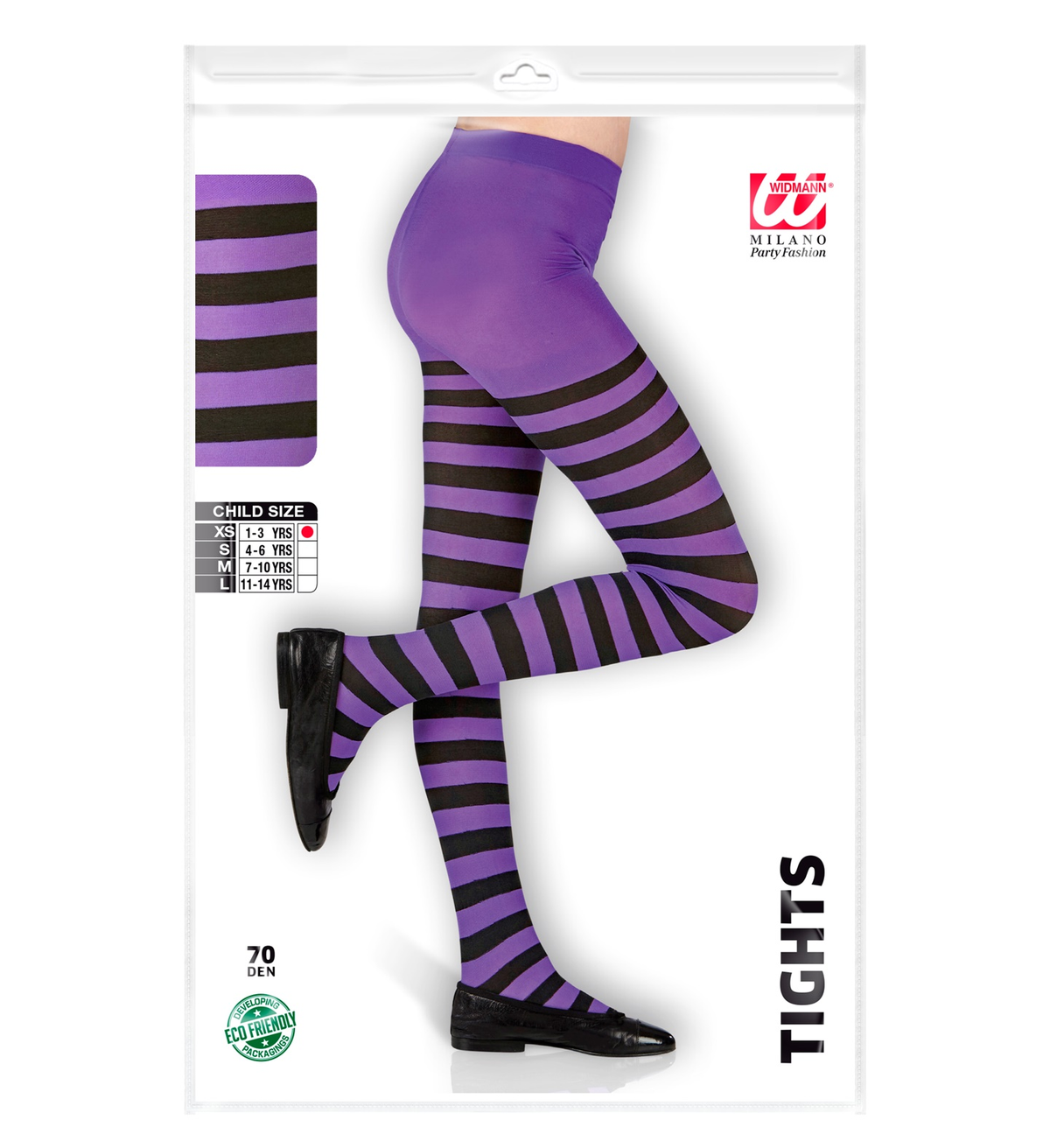 Calze a Righe Viola e Nere Collant 70 Den per Bambini Accessorio Halloween Carnevale - 0122