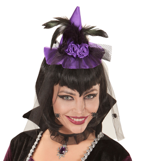 Cerchietto Mini Cappello Strega Viola Accessori per Abito Vestito Travestimento Carnevale Halloween - 75732