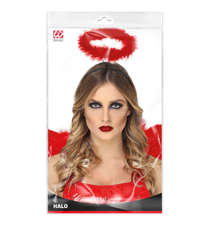 Cerchietto con Aureola in Marabou Rosso Accessori per Abito Vestito Travestimento Carnevale Halloween - 86390