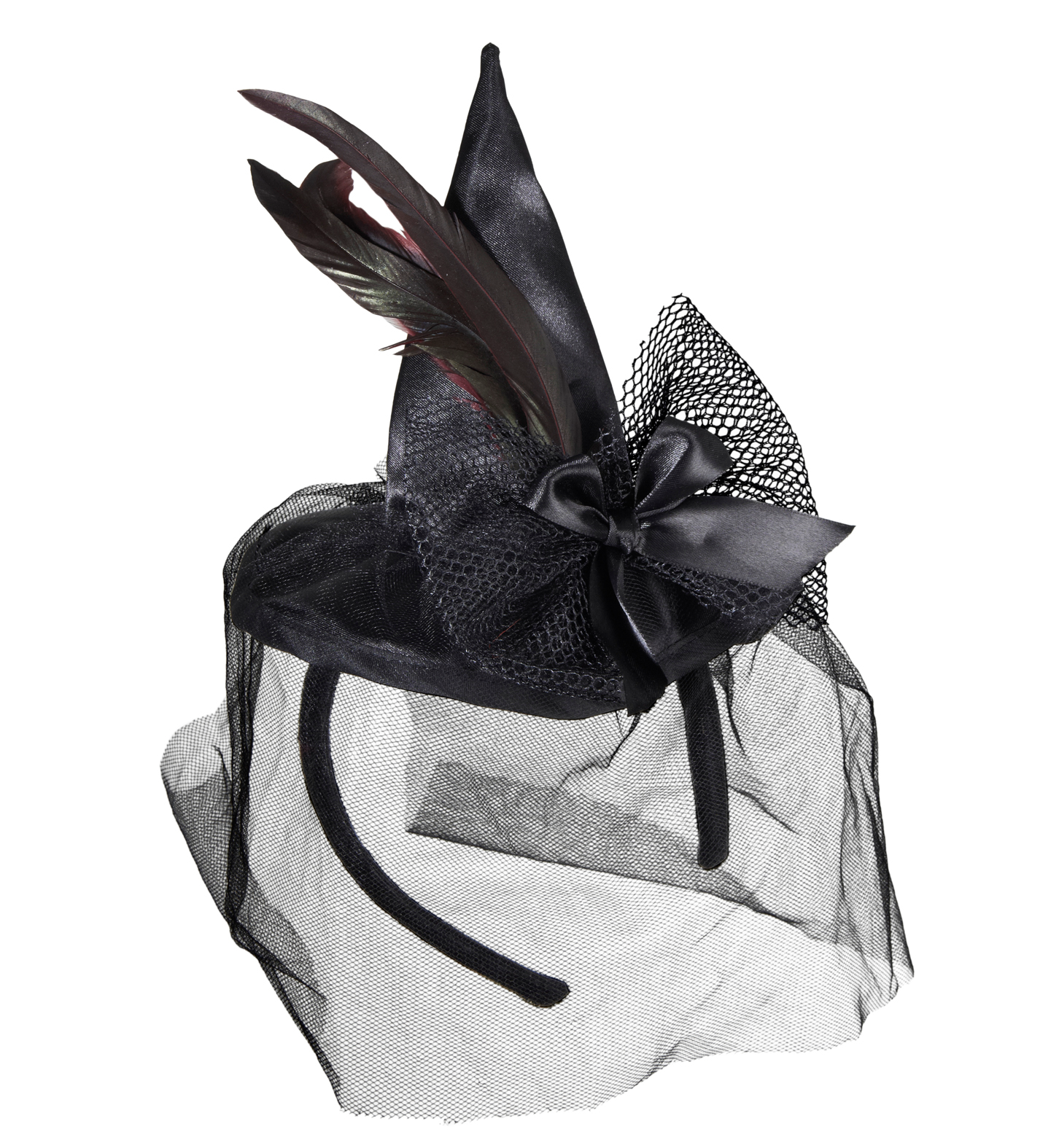 Cerchietto Mini Cappello Strega con Piume e Velo Accessori per Abito Vestito Travestimento Carnevale Halloween - 9369s
