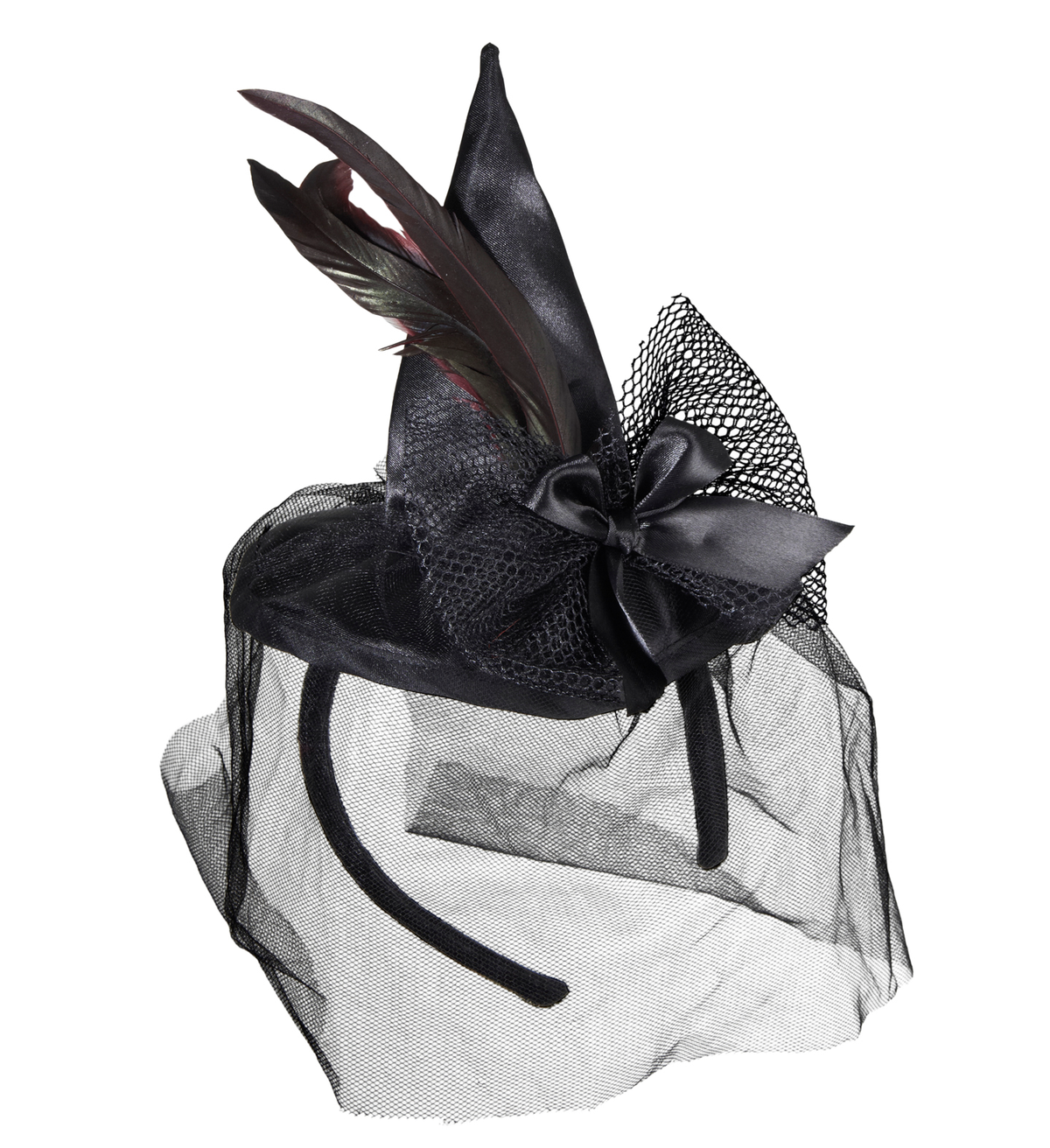 Cerchietto Mini Cappello Strega con Piume e Velo Accessori per Abito Vestito Travestimento Carnevale Halloween - 9369s