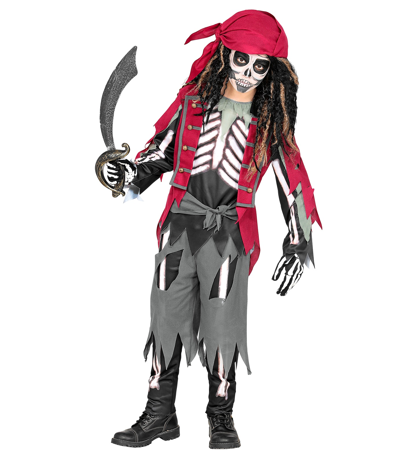 Vestito Carnevale Scheletro Pirata Travestimento Costume per Halloween da Bambino - 9733
