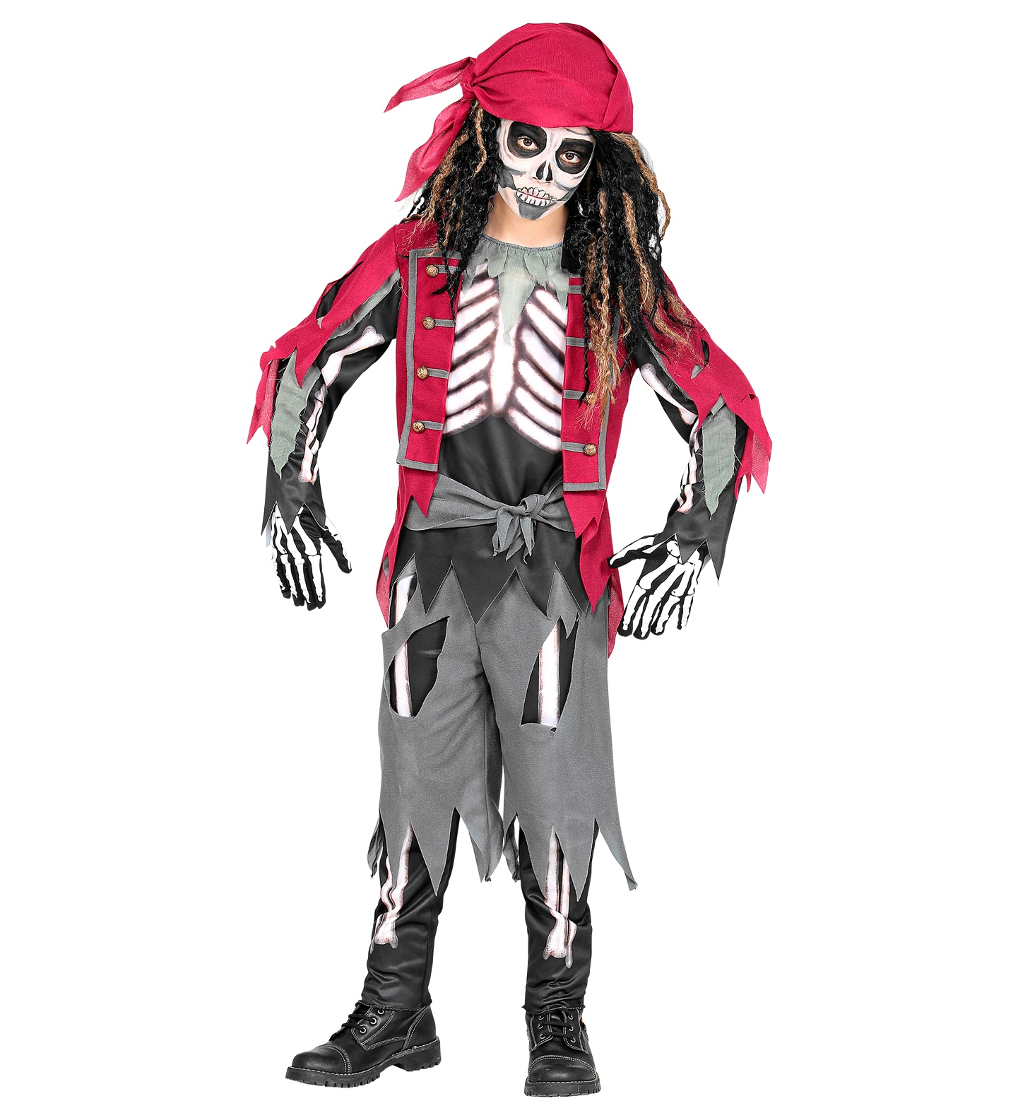 Vestito Carnevale Scheletro Pirata Travestimento Costume per Halloween da Bambino - 9733