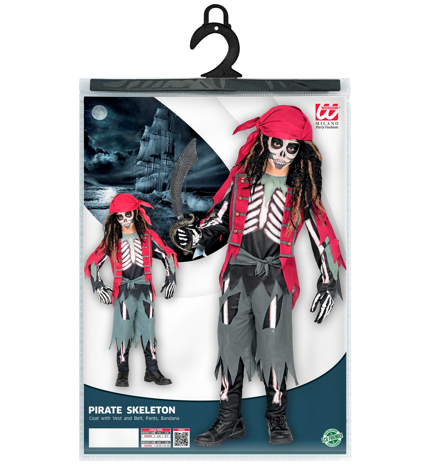 Vestito Carnevale Scheletro Pirata Travestimento Costume per Halloween da Bambino - 9733