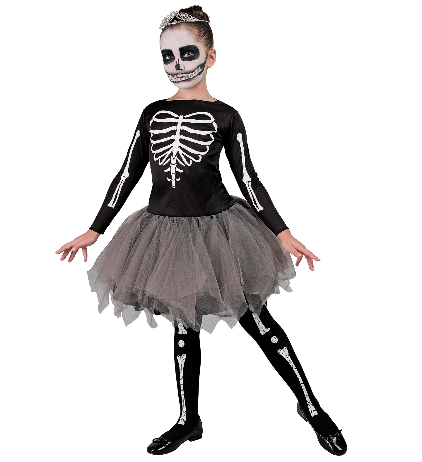 Vestito Carnevale Scheletro Ballerina Travestimento Costume per Halloween da Bambino - 2221