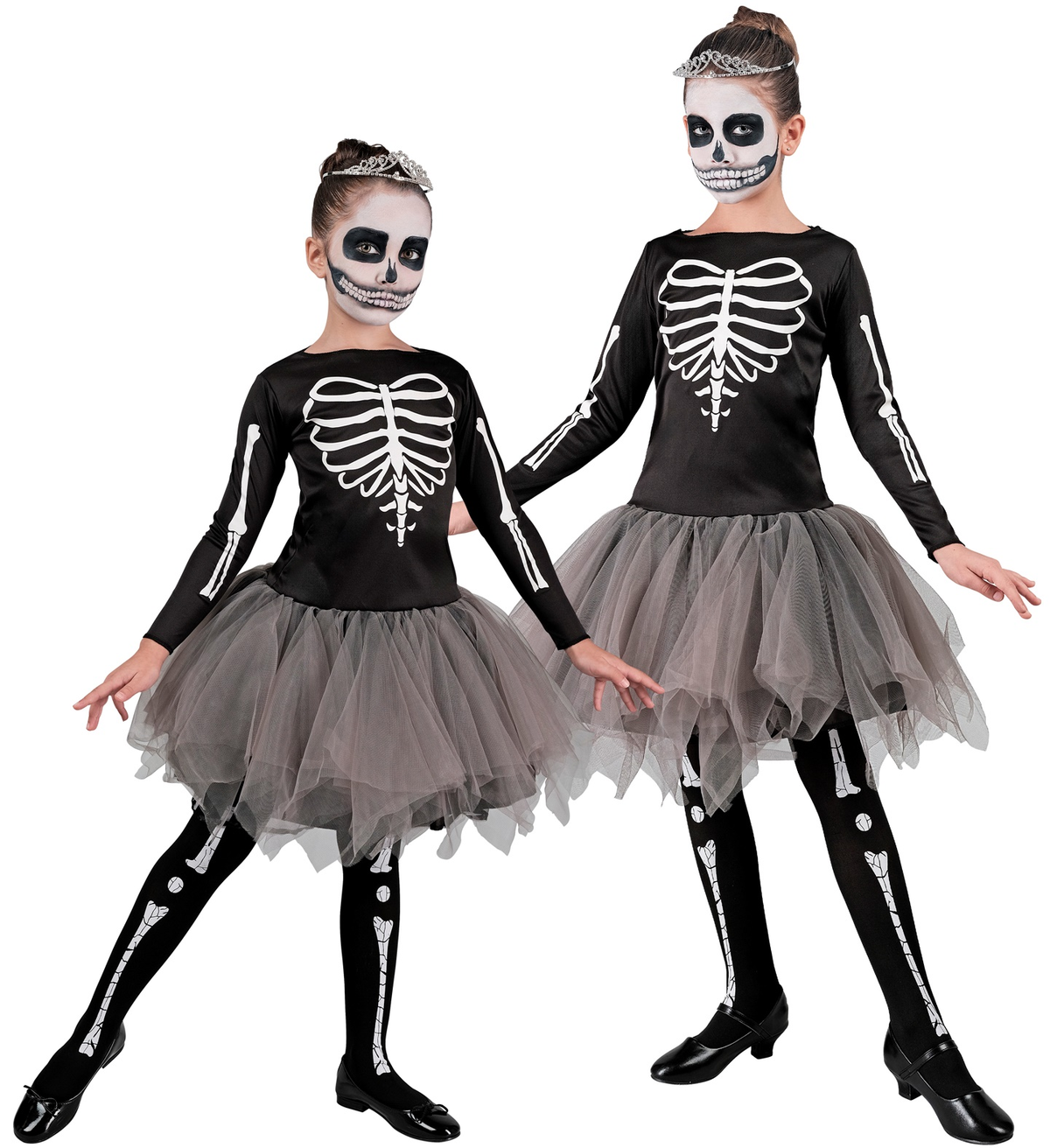 Vestito Carnevale Scheletro Ballerina Travestimento Costume per Halloween da Bambino - 2221