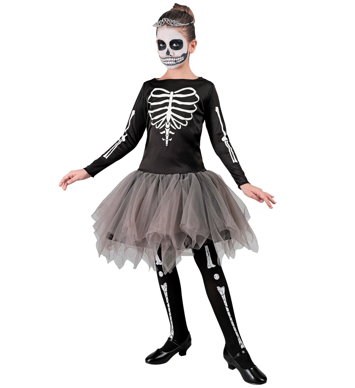 Vestito Carnevale Scheletro Ballerina Travestimento Costume per Halloween da Bambino - 2221