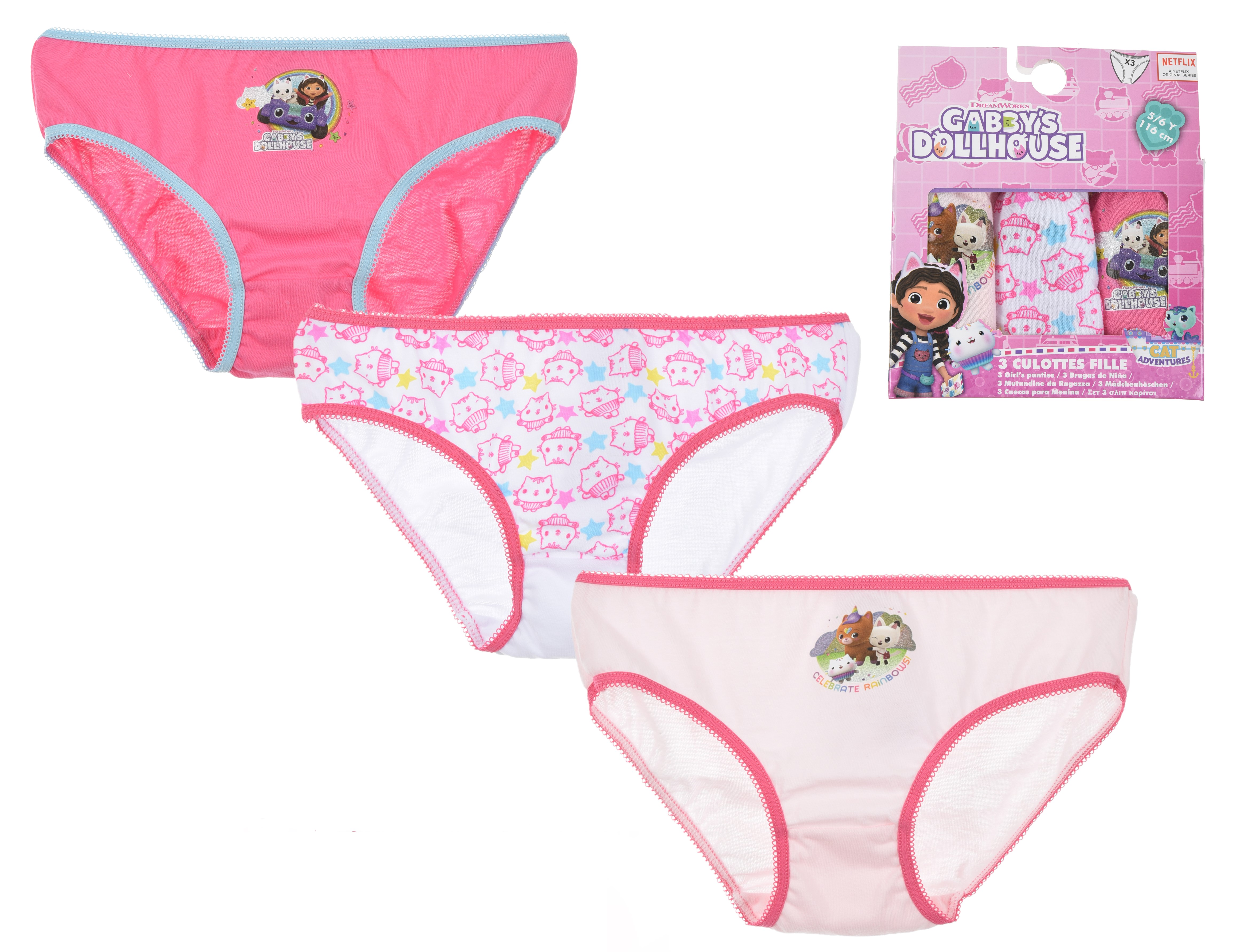 Mutandine Set 3 Pezzi Gabby's Dollhouse Slip in Cotone in Scatola 3/8 Anni - Xh30024