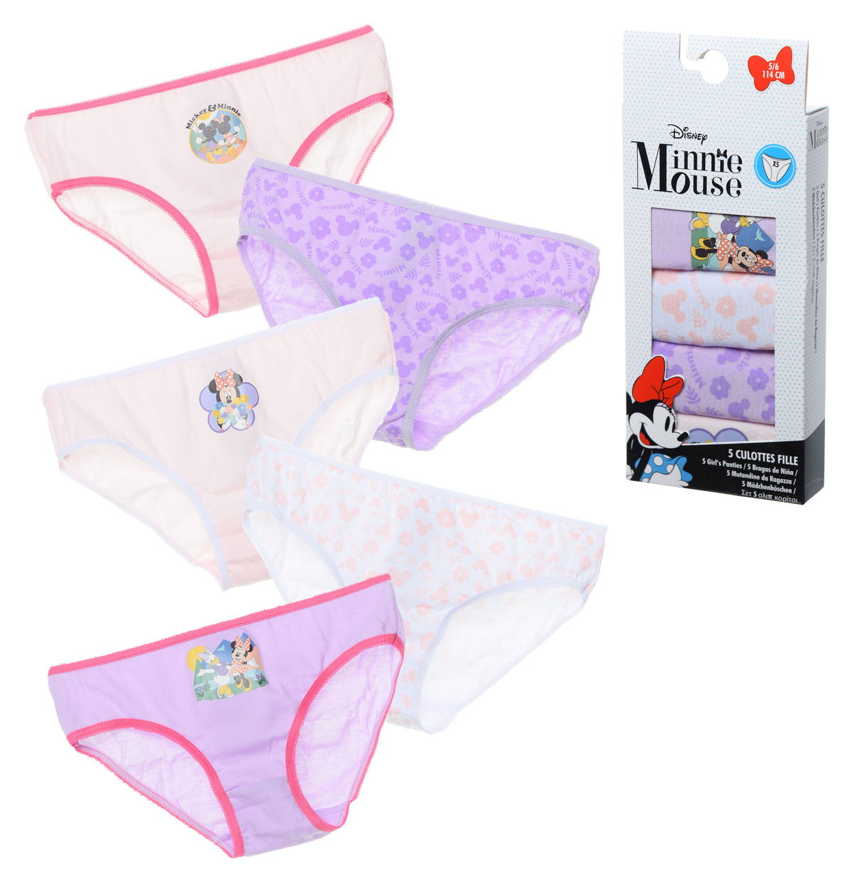 Mutandine Set 5 Pezzi Minnie  DISNEY Slip in Cotone in Scatola 3/8 Anni - Xh30017