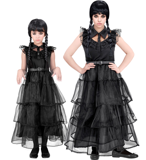 Vestito Carnevale Dark Girl Mercoledì Al Ballo Travestimento Costume per Halloween da Bambino - 4266