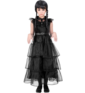 Vestito Carnevale Dark Girl Mercoledì Al Ballo Travestimento Costume per Halloween da Bambino - 4266