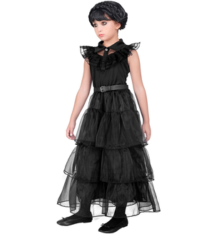 Vestito Carnevale Dark Girl Mercoledì Al Ballo Travestimento Costume per Halloween da Bambino - 4266