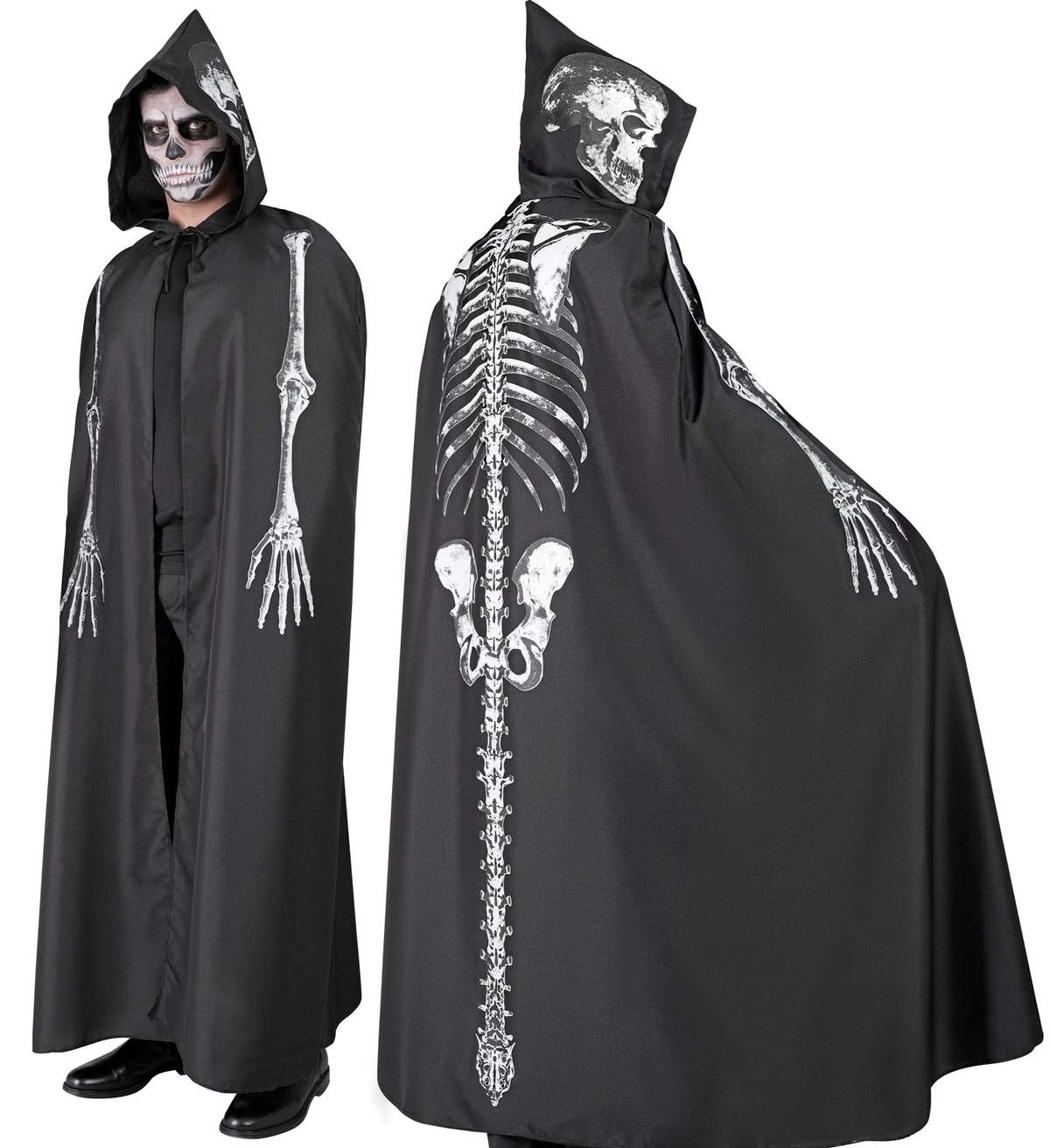 Mantello con Cappuccio Scheletro Accessori per Travestimento Carnevale Halloween - 25999