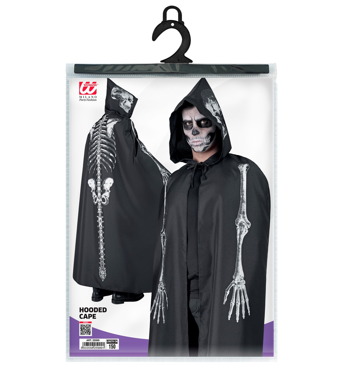 Mantello con Cappuccio Scheletro Accessori per Travestimento Carnevale Halloween - 25999