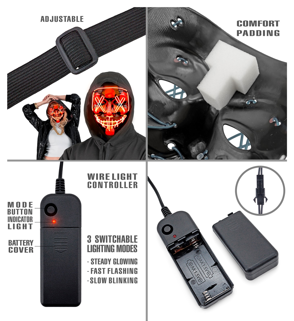 Maschera Spaventosa Purge LED Rossa Accessorio Travestimenti Halloween - 30330