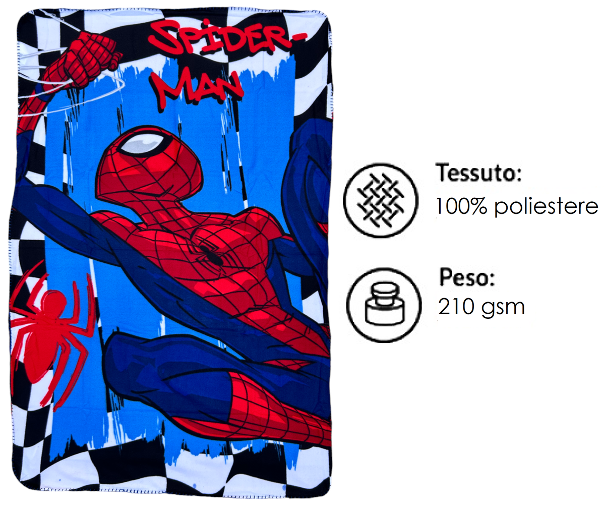 Plaid in Pile Spiderman MARVEL Coperta in Morbido Poliestere 100 X 150 CM 210 Gsm - Spm-1431