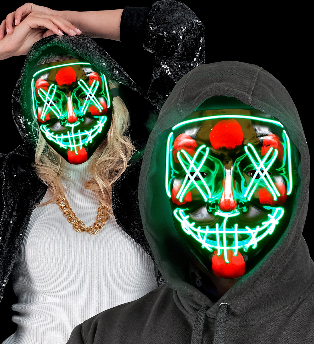 Maschera Spaventosa Purge LED Verde Accessorio Travestimenti Halloween - 30332