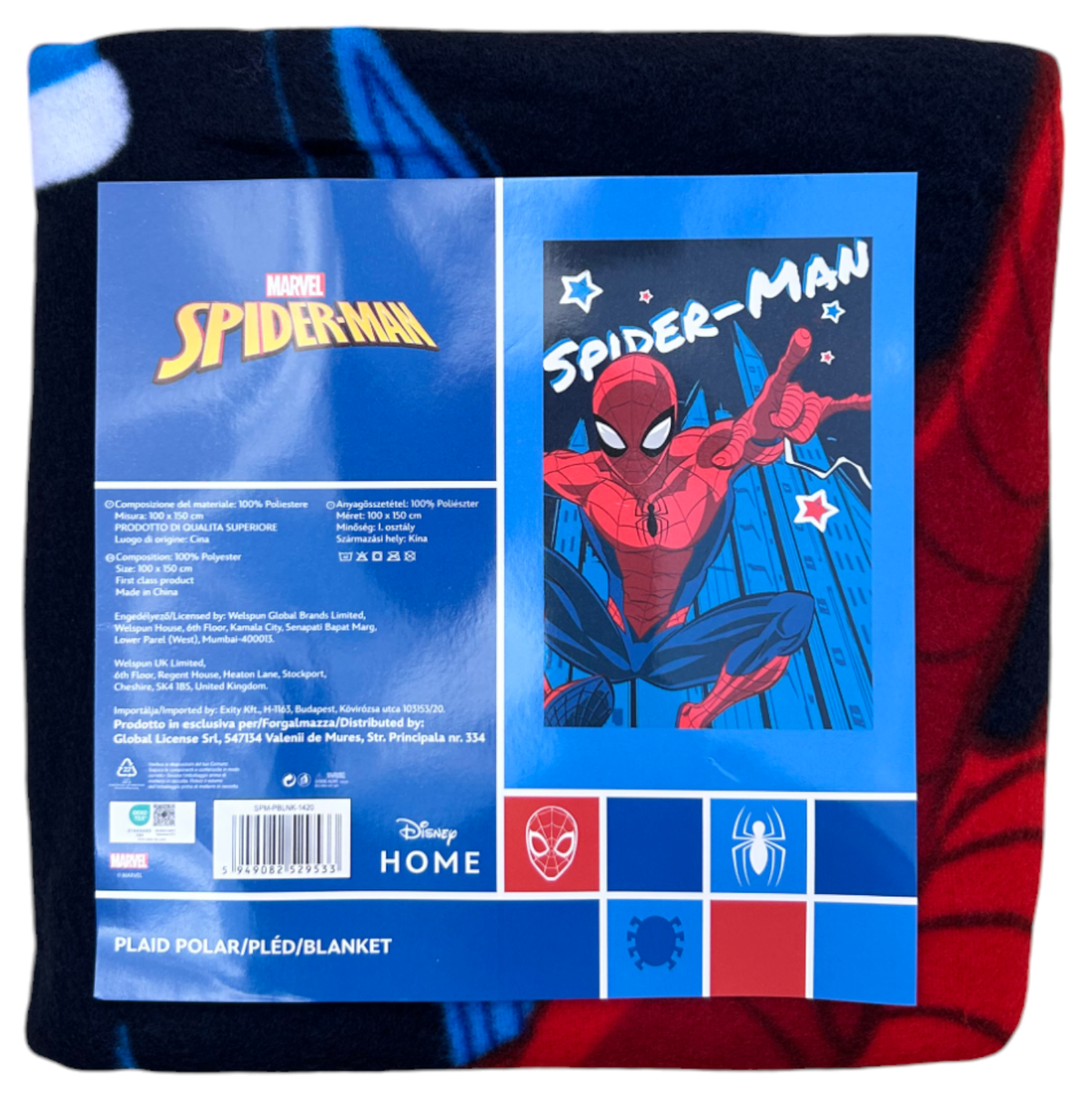Plaid in Pile Spiderman MARVEL Coperta in Morbido Poliestere 100 X 150 CM 210 Gsm - Spm-1420