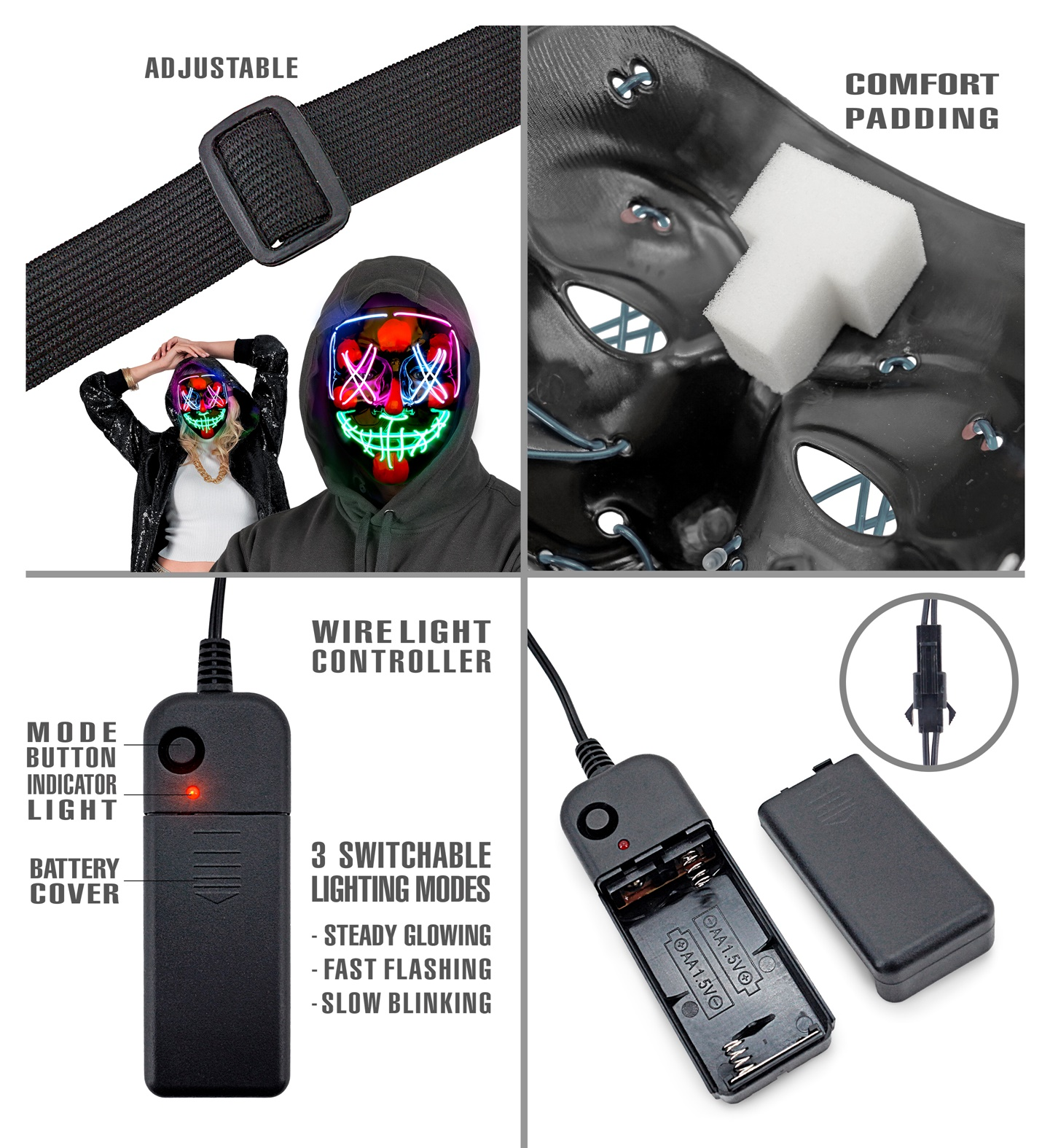 Maschera Spaventosa Purge LED Colorati Accessorio Travestimenti Halloween - 30333