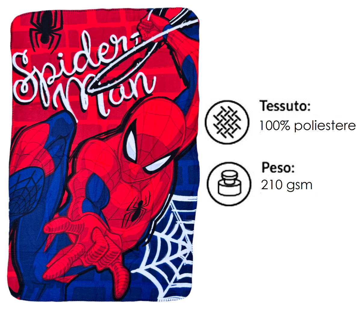 Plaid in Pile Spiderman MARVEL Coperta in Morbido Poliestere 100 X 150 CM 210 Gsm - Spm-1418