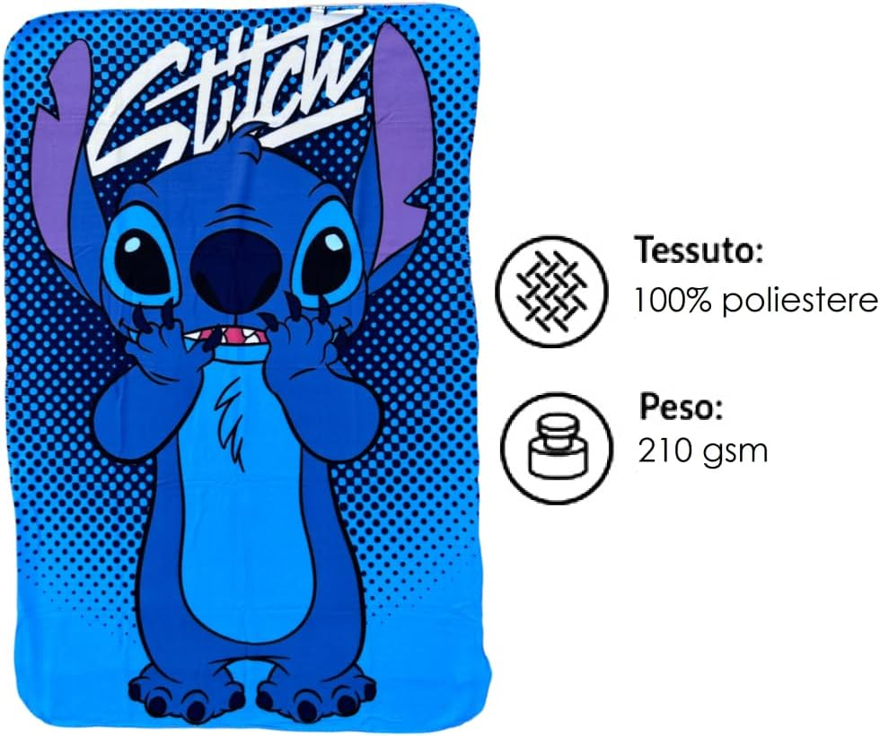 Plaid in Pile Stitch DISNEY Coperta in Morbido Poliestere 100 X 150 CM 210 Gsm - Sti-1030