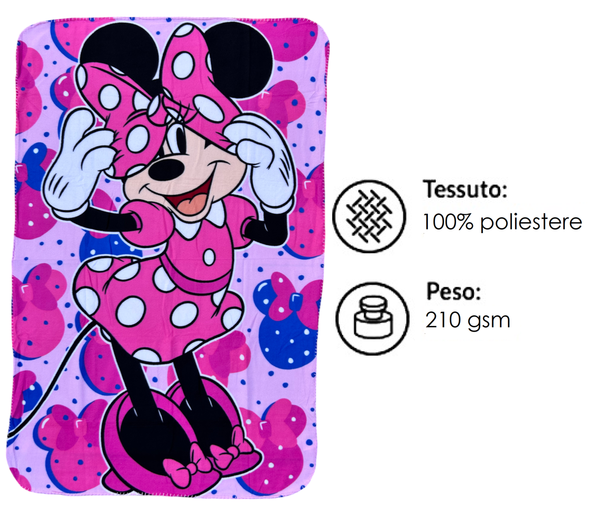 Plaid in Pile Minnie DISNEY Coperta in Morbido Poliestere 100 X 150 CM 210 Gsm - Min-1427