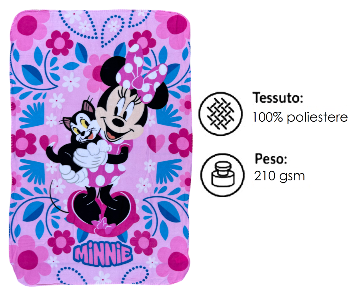 Plaid in Pile Minnie Figaro DISNEY Coperta in Morbido Poliestere 100 X 150 CM 210 Gsm - Min-1430