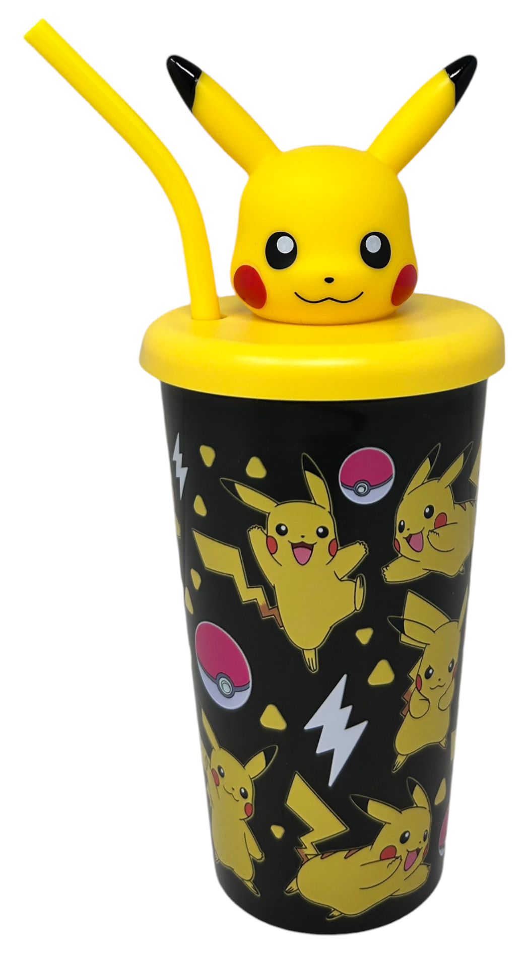 Bicchiere con Cannuccia Pikachu Pokémon 443 Ml con Tappo Avvitabile Topper 3d - Pk00028