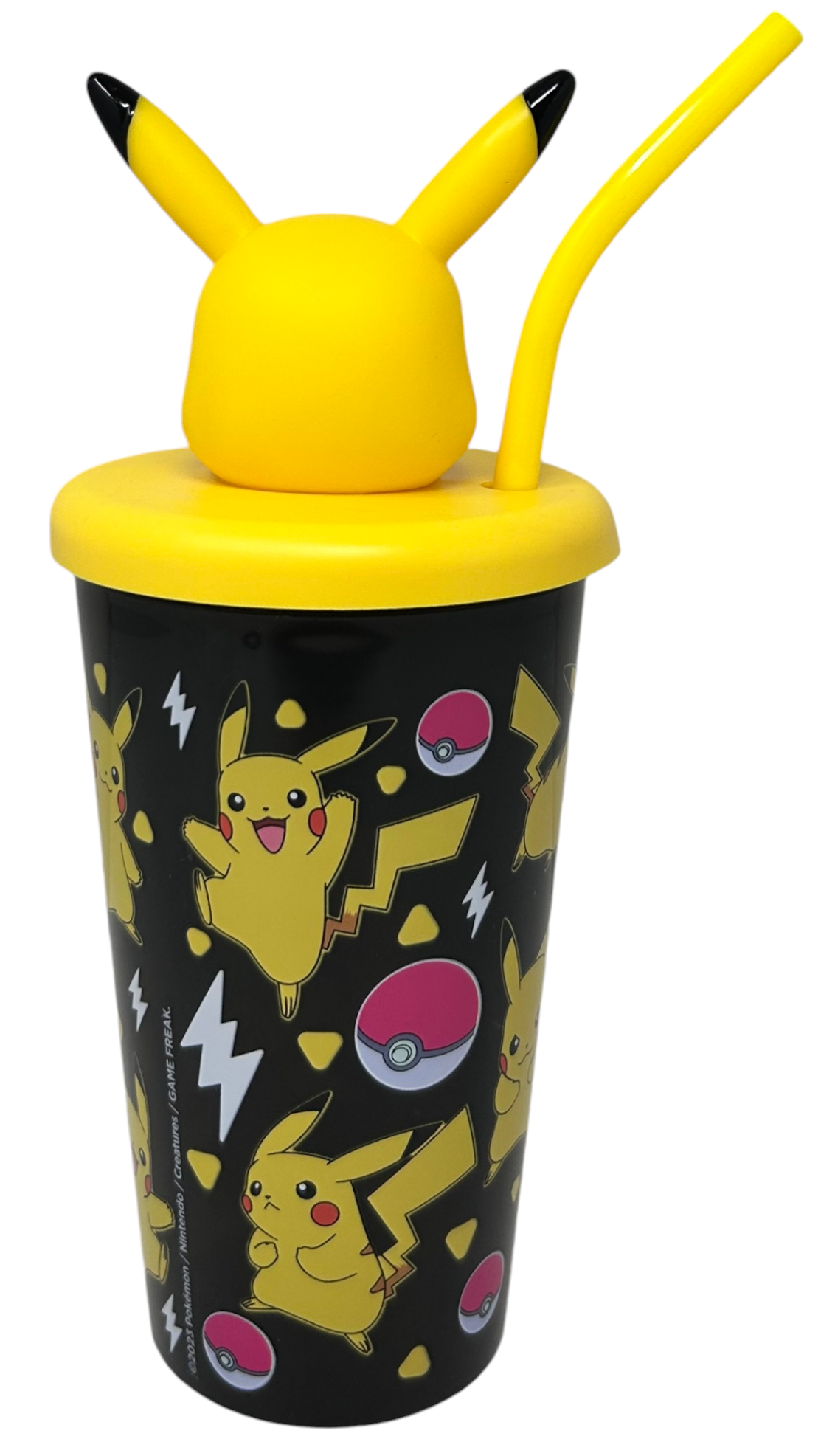 Bicchiere con Cannuccia Pikachu Pokémon 443 Ml con Tappo Avvitabile Topper 3d - Pk00028