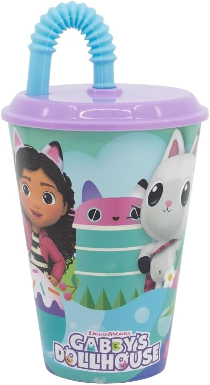 Bicchiere con Cannuccia Gabby's Dollhouse in Plastica Riutilizzabile Semirigida Ml.430 - 21230