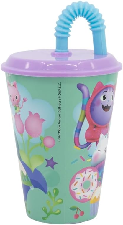 Bicchiere con Cannuccia Gabby's Dollhouse in Plastica Riutilizzabile Semirigida Ml.430 - 21230