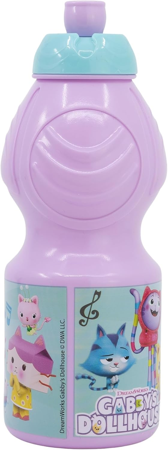 Borraccia Gabby's Dollhouse Modello Sport in Plastica Morbida Riutilizzabile con Beccuccio 400 Ml.