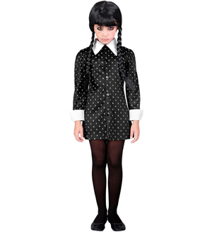 Vestito Carnevale Dark Girl Mercoledì Travestimento Costume per Halloween da Bambino - 4530