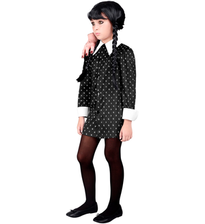 Vestito Carnevale Dark Girl Mercoledì Travestimento Costume per Halloween da Bambino - 4530