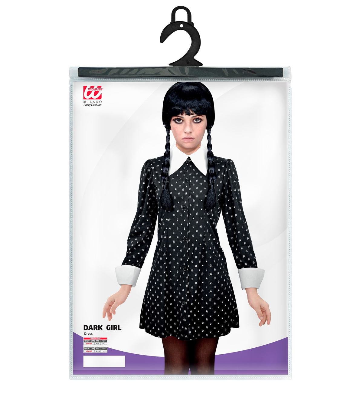 Vestito Carnevale Dark Girl Mercoledì Travestimento Costume per Halloween da Bambino - 4530