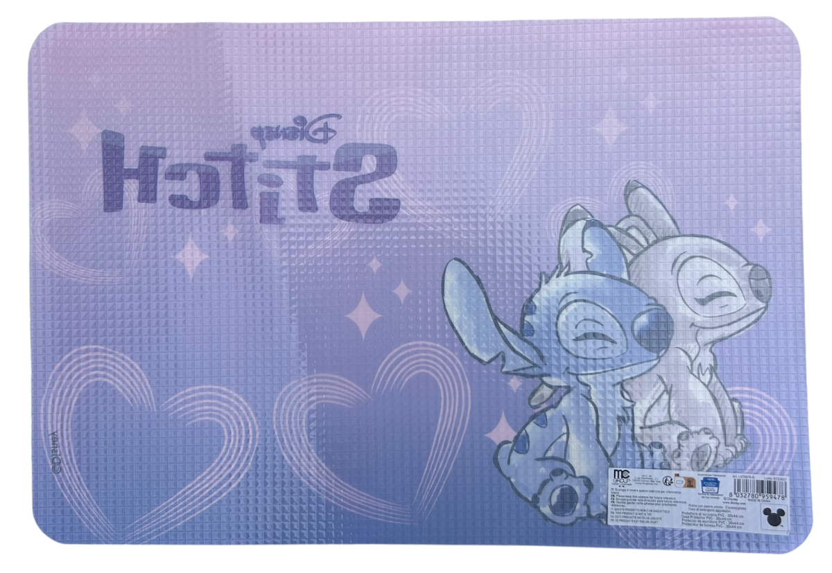 Tovaglietta Stitch e Angel DISNEY in Plastica Morbida Antiscivolo Ripiegabile Lavabile da Colazione Pranzo Cm.44x30 - Lst0979-G