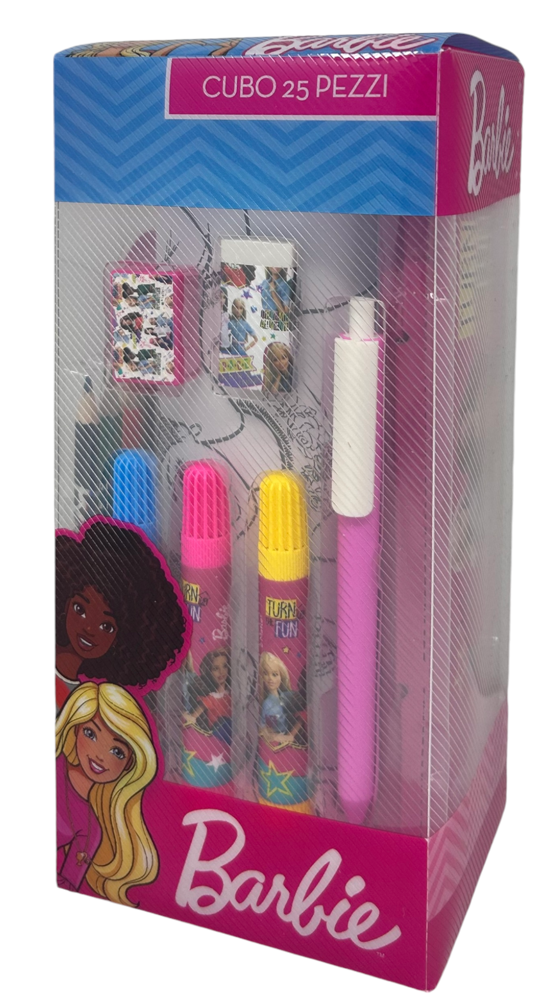 Cubo Cancelleria Barbie Confezione 25 Pezzi Kit per Disegnare e Colorare - Br0583