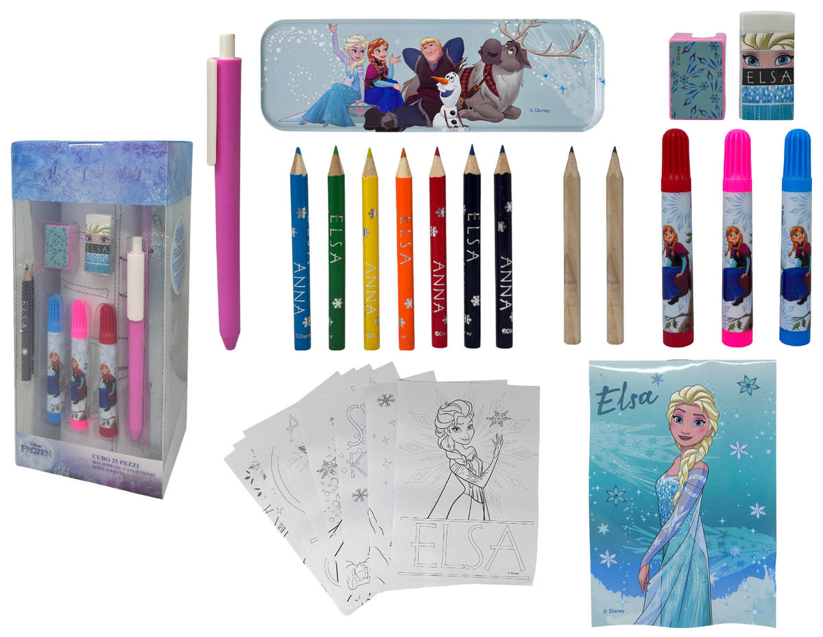Cubo Cancelleria Frozen DISNEY Confezione 25 Pezzi Kit per Disegnare e Colorare - Fr0583