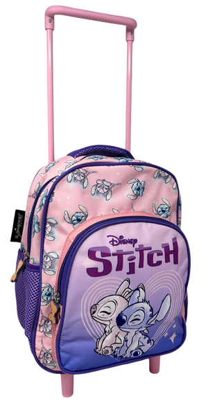 Zaino Asilo Trolley Stitch e Angel DISNEY con Tasca Frontale 30 Cm. Manico Allungabile - 674181